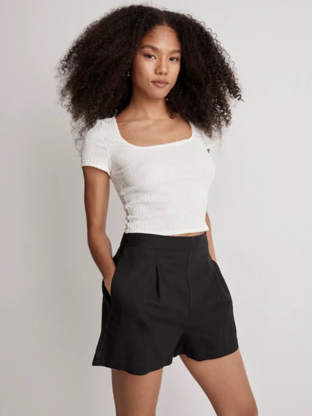 NWT MADEWELL clean pull on shorts linen cotton in black coal (XS)